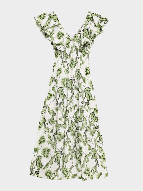 MISA Leona Ruffle Midi Dress