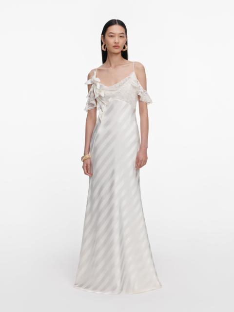Cream Satin Striped Maxi Dress