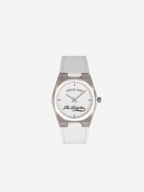 The Kooples WATCH WITH LOGO AND WHITE LEATHER STRAP