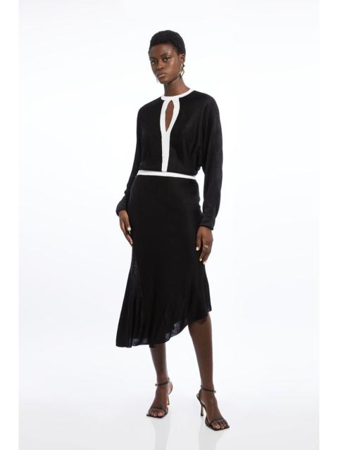 KAREN MILLEN Viscose Blend Slinky Jacquard Asymmetric Knit Midi Dress