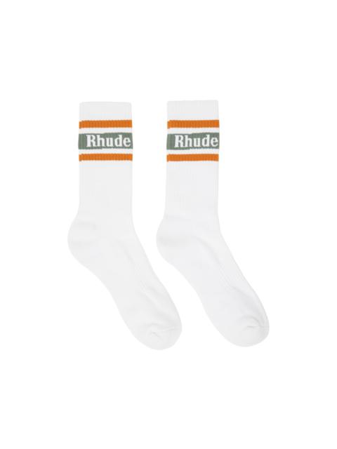 White & Green Stripe Logo Socks