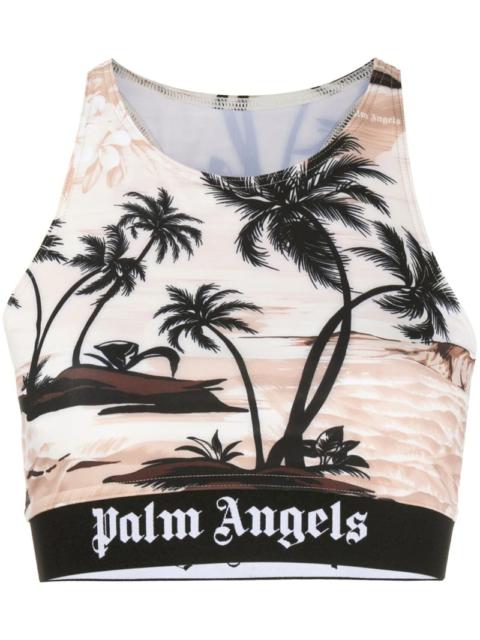 Palm Angels PALM ANGELS WOMEN Hawaiian Dream Logo Sport Top Beige/Black