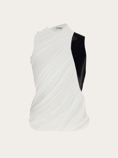 Sleeveless top with leather insert