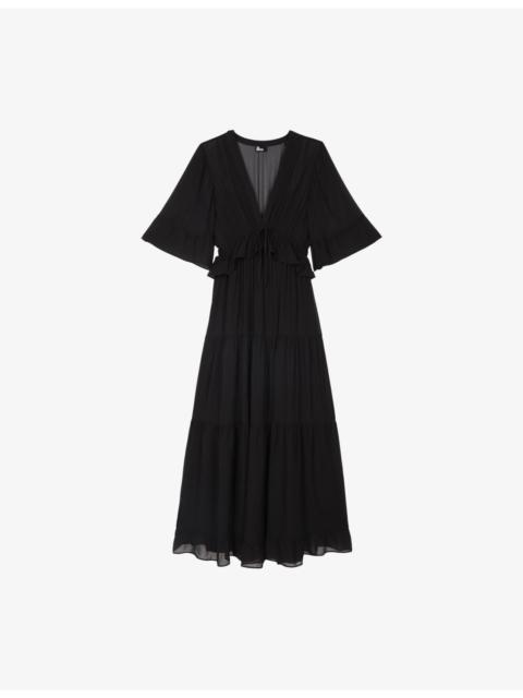 The Kooples V-Neck Short-Sleeve Woven Midi Dress