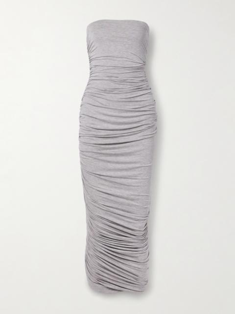 NORMA KAMALI Diana Strapless Ruched Asymmetric Stretch-jersey Dress