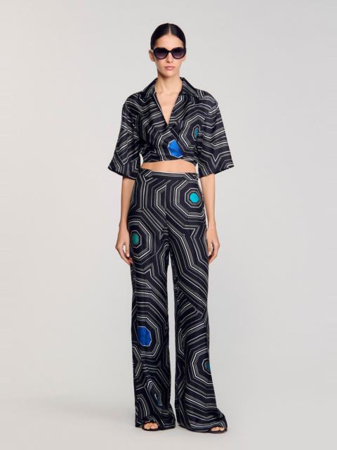 Sandro SPIRAL-PRINT SILK TROUSERS