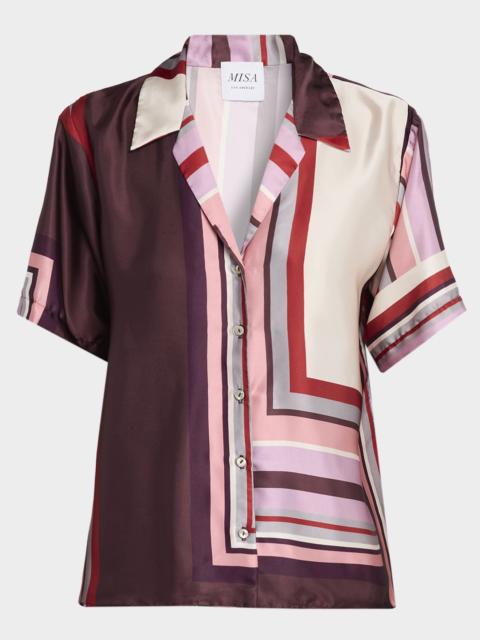 MISA Solange Geometric Stripe Satin Top
