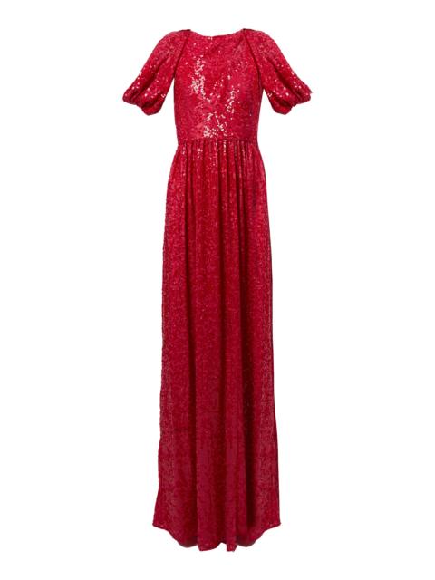 Shoulder Draped Sequined Gown pink