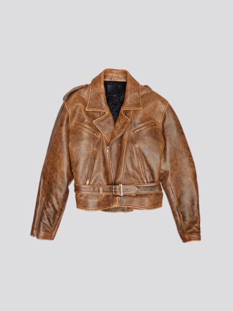 R13 EXAGGERATED SHOULDER MOTORCYCLE JACKET - BROWN LEATHER - R13