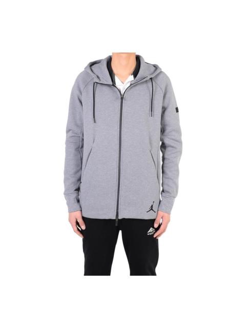 Men's Jordan Solid Color Printing Logo Zipper Drawstring Hooded Jacket Gray 'Cool Grey Balck' 809473