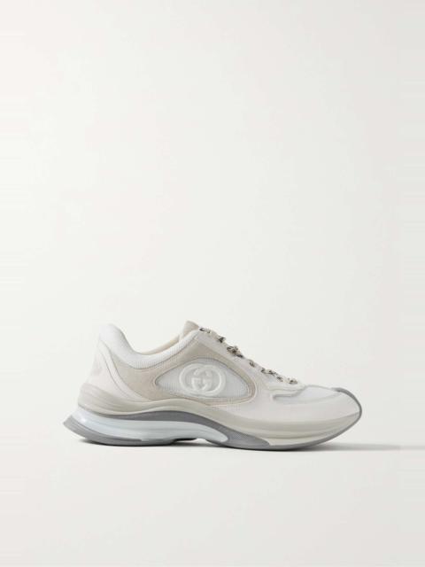 GUCCI Run leather and suede-trimmed mesh sneakers