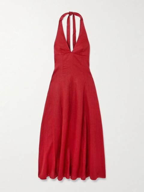 FAITHFULL Marais linen halterneck midi dress Red