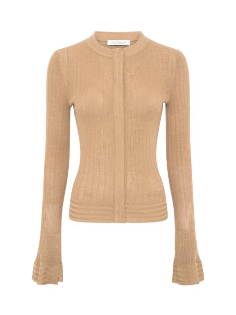 GABRIELA HEARST Albina Knit Shirt in Camel Cashmere Silk
