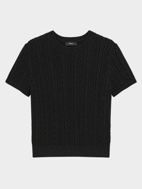 Theory Crewneck Cable-Knit Tee