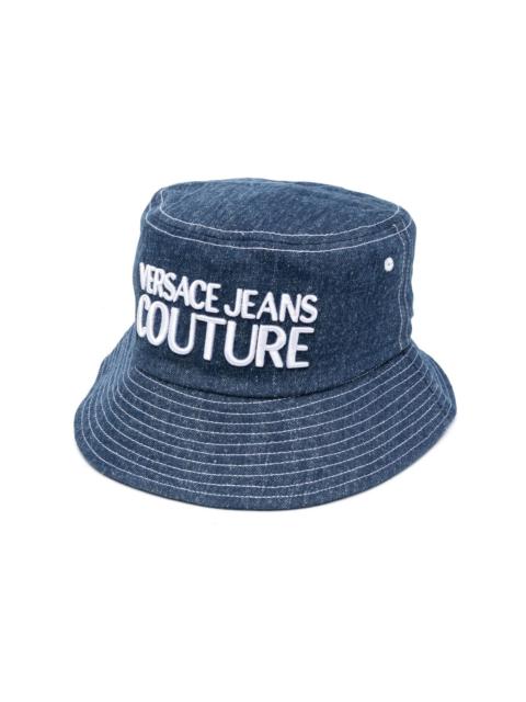 embroidered-logo denim bucket hat