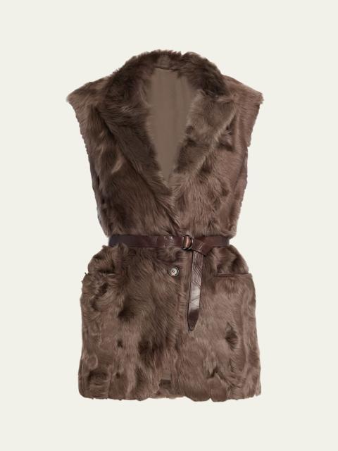 Brunello Cucinelli Capretta Lamb Shearling Belted Vest