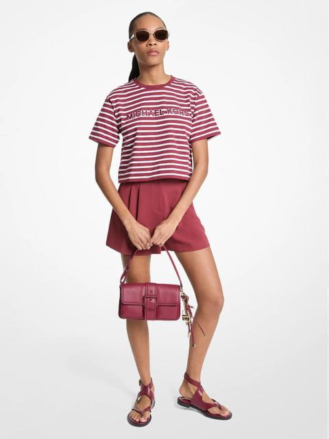 MICHAEL KORS Striped Logo Cotton Cropped T-Shirt