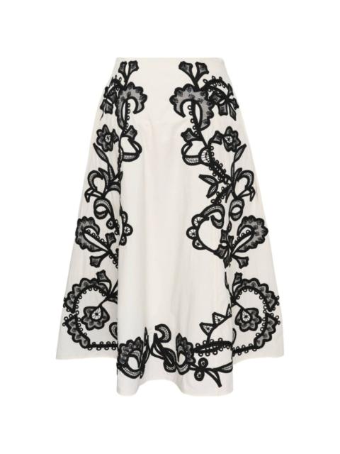 ULLA JOHNSON Ruby embroidered-detail midi A-line skirt