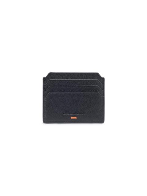 Santoni Black tumbled leather credit card holder