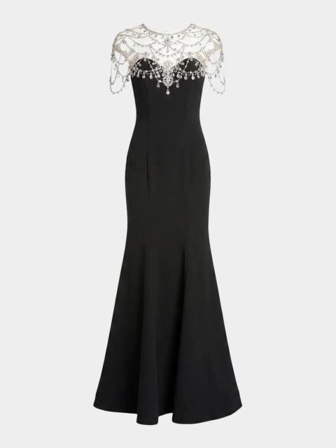MAC DUGGAL Embellished Crepe Mermaid Gown
