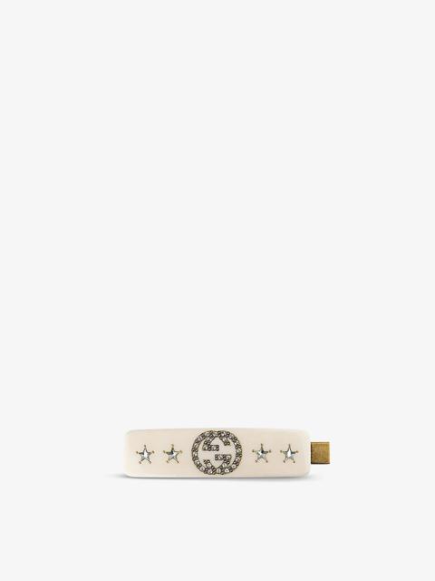 GUCCI GG resin and crystal hair slide