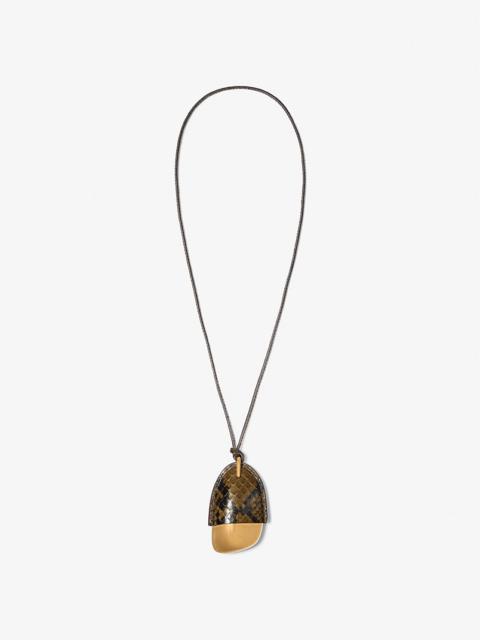 MICHAEL KORS COLLECTION Brushed Brass and Snake Embossed Leather Wrapped Pendant Necklace