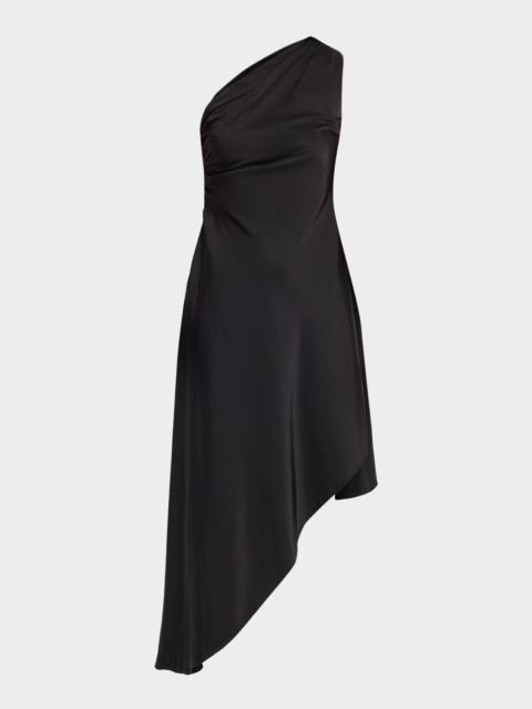 LAPOINTE Satin One-Shoulder Midi Dress