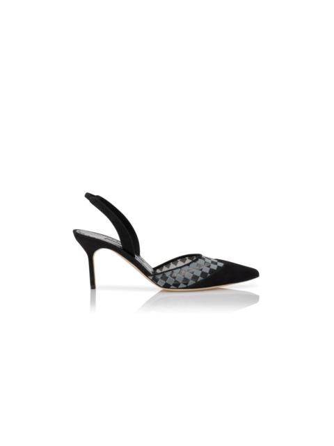 Manolo Blahnik 검정 메시 Checkered Slingback Mules