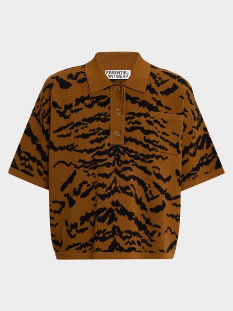 ESSENTIEL ANTWERP Tiger-Print Knitted Polo