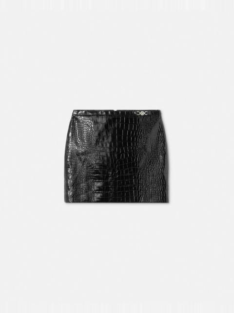 Croc-Effect Leather Mini Skirt