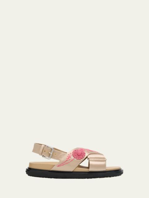 Marni Fussbett Floral Embroidered Satin Crisscross Sandals