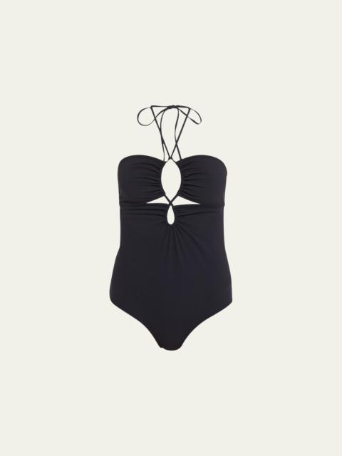 ULLA JOHNSON Minorca Halter Maillot Swimsuit