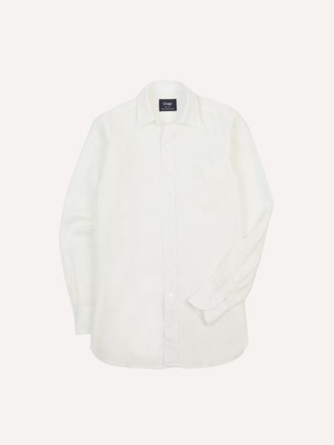 Drake's Ecru Linen Long Point Collar Shirt