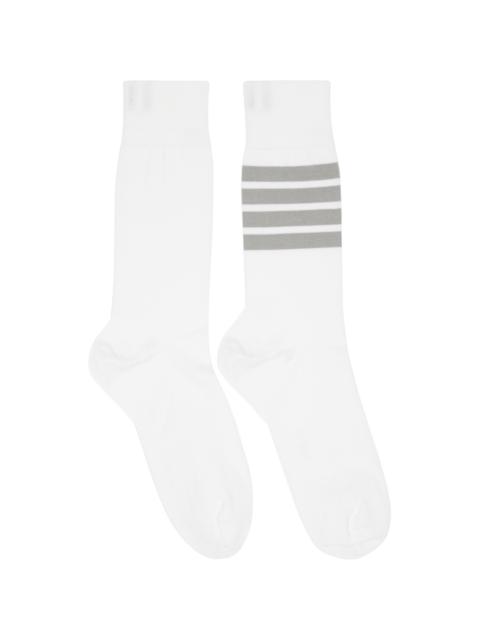 Thom Browne White Lightweight Cotton 4-Bar Mid Calf Socks