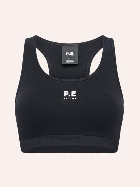 P.E NATION RESTORE SEAMLESS SPORTS BRA IN BLACK