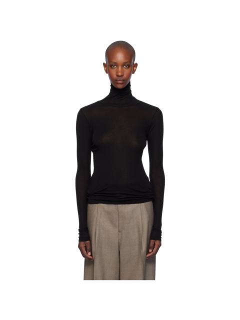 AURALEE Black High Gauge Sheer Rib Turtleneck