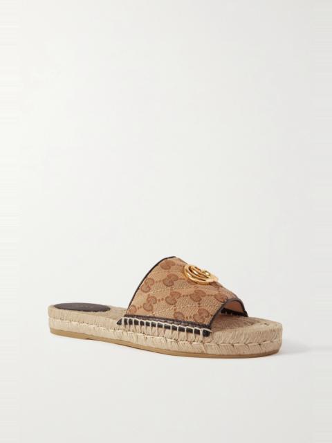 GUCCI Pilar leather-trimmed embellished logo-detailed canvas espadrille slides
