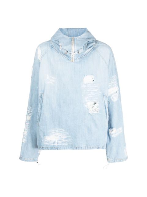 distressed cotton hooded jacket