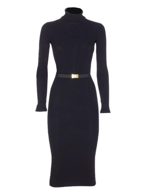 ELISABETTA FRANCHI ribbed high-neck belted midi dress