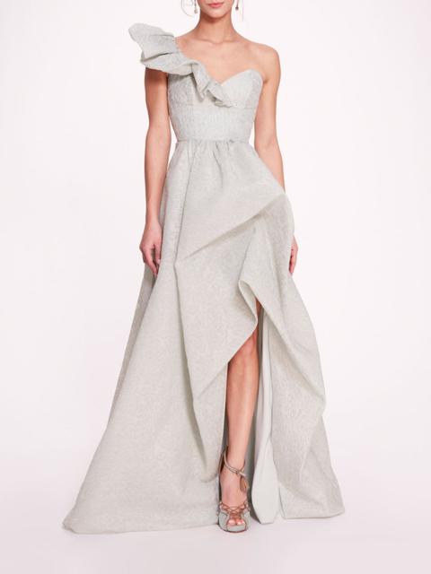 Marchesa CLOQUE DRAPED GOWN