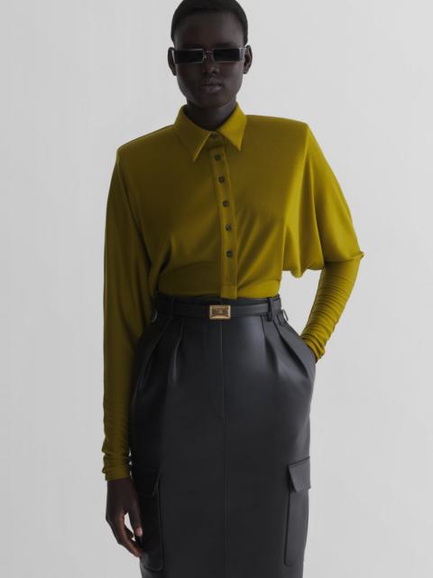 MUGLER olive green batsleeves polo bodysuit