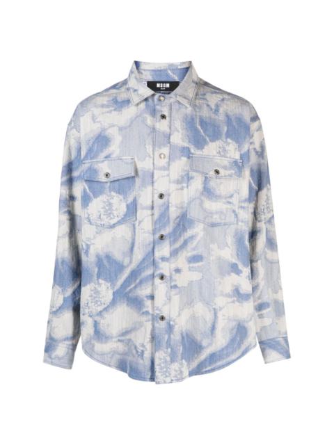 patterned-jacquard denim shirt