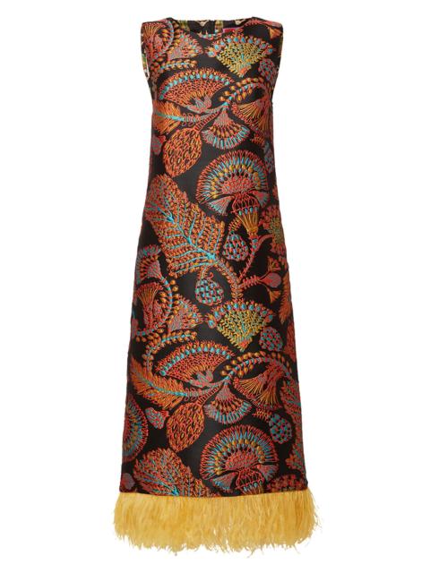 La DoubleJ Women's Column Dress with Feathers - Jacquard Sicomore Black