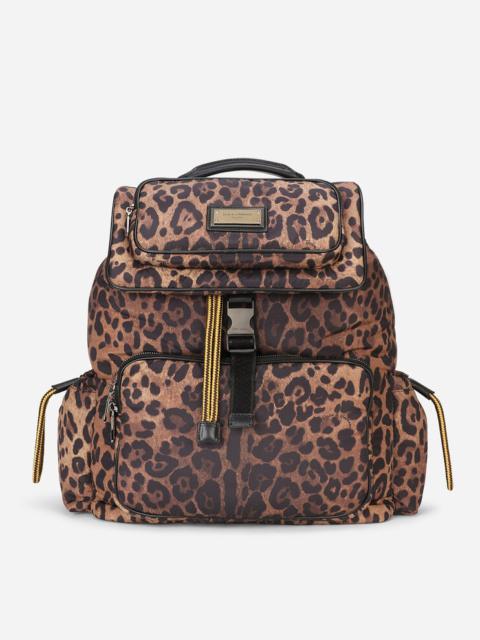 Leopard-print Sicily backpack in quilted nylon