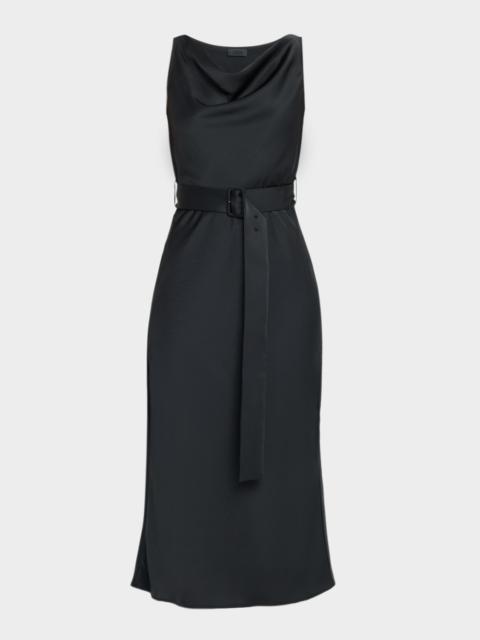 LAPOINTE Lightweight Satin Belted Midi Dress