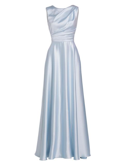 AMSALE Women's Draped Boatneck Satin Gown - Ice