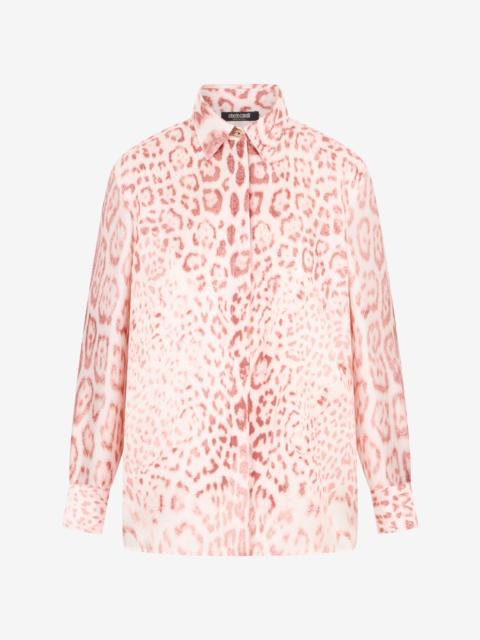 Roberto Cavalli Jaguar Pink Print Silk Shirt