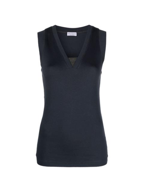 Monili-detail jersey tank top