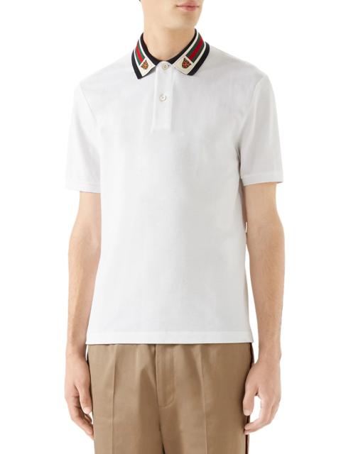 GUCCI 웹과 feline 머리를 가진 면 polo