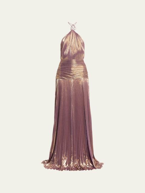 RETROFÊTE Thalia Metallic Halter Gown